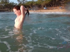 Plage, Bikini, Petite amie, Nue, De plein air, Public, Chatte, Nénés