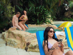 Outdoor pleasure with one dude and almost two hotties
