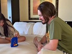 Connect 4 strip game with a hot young brunette