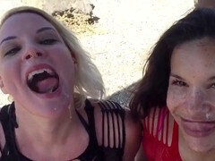 Platinum-blonde, cumpilation, cum-on-two-girls