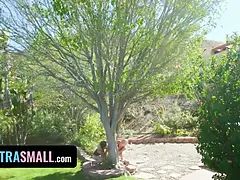 Danni Rivers and Kate Bloom play with their petite twats before sharing fat guy meat - exxxtra small