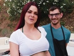 Grote mammen, Vriendje, Hondjeshouding, Sperma in gezicht, Hd, Moeder, Buiten, Rijden