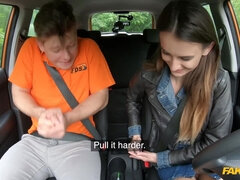 Pijpbeurt, Auto, Sperma in gezicht, Leer, Doordringend, Mager, Rok, Billekoek