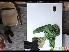 Teenage thick nerdy teenager shoplifter screwed by officer after caught stealing cucumber