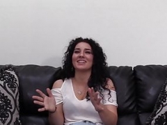 Curly haired Hollie fed sperm after 1st banging casting