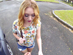 Blasen, Auto, Hundestellung, Geld, Im freien, Pov, Muschi