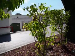 Leie, Blondine, Blasen, Hundestellung, Würgen, Im freien, Piercing, Pov