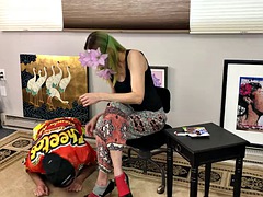 Dominant Woman Feeds Submissive Guy
