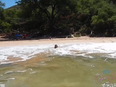 Plage, Bikini, Exhib, Petite amie, Nue, De plein air, Pov, Public