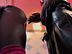 素人, フェラチオ, 大学生, 黒人, 面白, レザー, 下着, シャワー