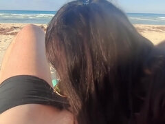 ビーチ, フェラチオ, チン, ラティーナ, 淫乱熟女, 公共, フェラする, 妻