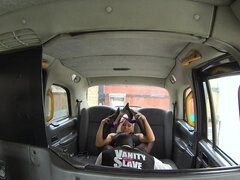 Lustful blonde cougar in stockings and high heels gets screwed in the taxi