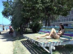 Brunette, Masturbation, Nude, Outdoor, Public, Shaved