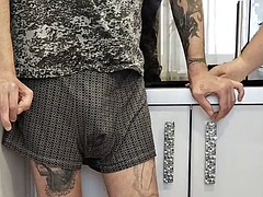 Stepmom sucks my dick in the kitchen and I cum in her mouth