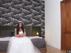 Nervous ebony bride showing her skills