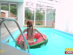 Young Redhead with Petite Figure: Caught Sneaking into Neighbor's Home for a Swim, Gets Hardcore Fucking and Facial Cumshot