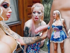 デカパイ, フェラチオ, イギリス人, 人形, 女 人男 人, Hd, ラフ, 三人