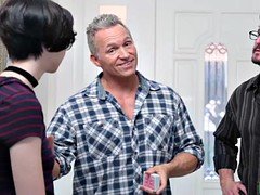Horny hot Lily Jordan sucking and licking huge hard pole