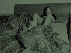 Naughty cheating wife gets off with a dildo while her husband is nearby! Close call!