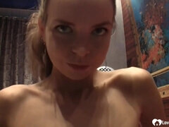 Juicy blondie honey is leisurely taking off her clothes because her plan is to wank