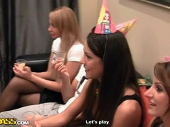 Blonde, Brunette, College, Heels, Lesbian, Party, Stockings