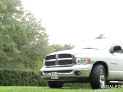 Mamada, Tetona, Coche, Sucio, Mamá, Al aire libre, Montar