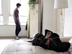 素人, 緊縛, ボンデージ, 中国人, フェティッシュ, ゴム, 拘束
