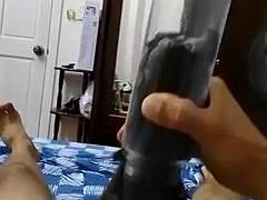 Home made pocket pussy has wet pussy sounds