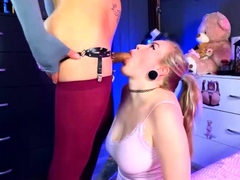 Rubia, Lesbiana, Coño, Medias largas, Strapon, Juguetes, Camara web