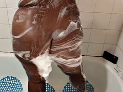 ぽっちゃり, 黒人, 黒人, 淫乱熟女, 公共, シャワー, 一人, オッパイの