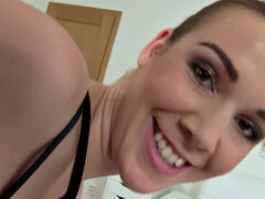 Lucky cameraman fucks his fat cock in POV casting with a smile