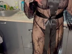 While my husband was away, sexy milf in a negligee gave me a deep throat and I took her from behind