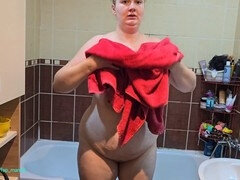 Genuine couple enjoy shower self-pleasure time