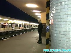 Blonde bombshell Blanche Bradburry fucks and sucks in public train