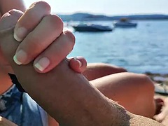 Strand, Grote lul, Grieks, Handbeurt, Hardcore, Masturbatie, Buiten, Openbaar