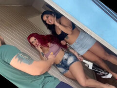 Delivery Man Surprised by Camila and Argentina Iara Threesome - Blowjob and Doggystyle with Hot Latina Amateurs