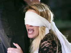 A chick that has her eyes covered is fucked in her tight pussy