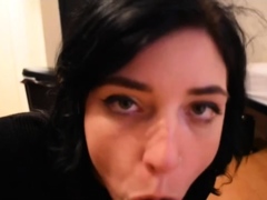 Big tit brunette MILF sucks and tit fucks a big cock
