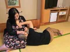 Mature Japanese BBW impresses younger guy with hot sex