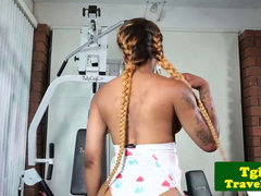Sperma shot, Zwart, Sportzaal, Masturbatie, Shemale, Alleen