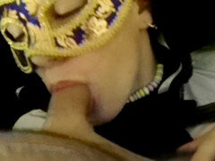 Schoolgirl uniform, bonne pipe, masque