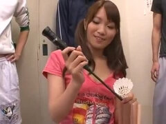 Japanese babe tames a huge dick