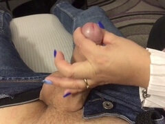 Intense handjob aftermath: I pleasure him with my killer blue ravages until he explodes!