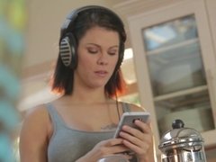 Peta Jensen touches herself before being fucked on the couch