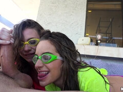 Nasty bitches Anya Olsen and Kimmy Granger sucking big cock
