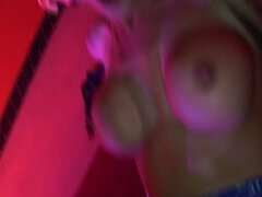 Blonde in lingerie takes it in a thong