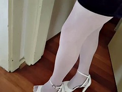 Dani Leg in white pantyhose and sexy high heels cums hard