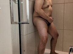Amerikanisch, Asiatisch, Pummelig, Spermaladung, Papi, Schwul, Masturbation, Dusche
