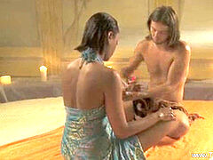 Braunhaarige, Paar, Massage, Milf