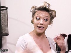 デカパイ, カップル, レズビアン, なめる, 下着, 淫乱熟女, 母, オマンコ